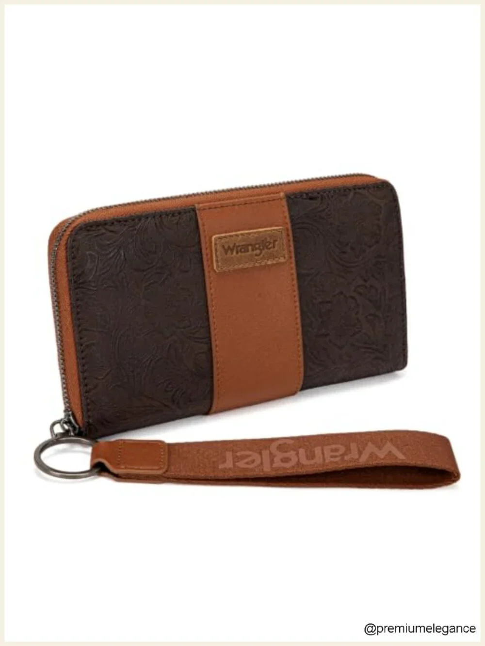 Tooled Floral Faux Leather Zip Around Clutch Wallet with RFID Keychain